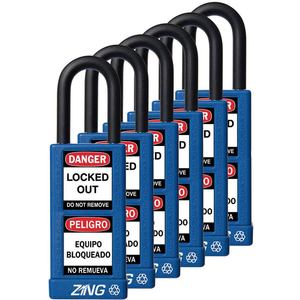 ZING 7089 Lockout Padlock Keyed Alike Blue 1/4 Inch - Pack Of 6 | AF2GRX 6TMK0