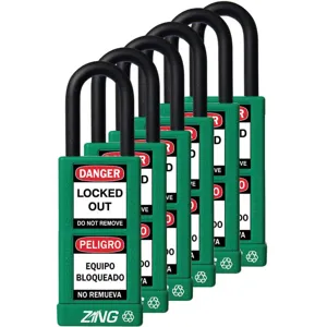 ZING 7091 Lockout Padlock Keyed Alike Green 1/4 Inch - Pack Of 6 | AF2GRZ 6TMK2