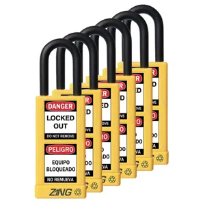 ZING 7093 Lockout Padlock Keyed Alike Yellow 1/4 Inch - Pack Of 6 | AF2GTB 6TMK4