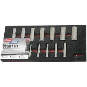 ABILITY ONE 5120-01-429-3552 Chrome Socket Set, Drive Size 1/2, 13 Pieces | AX3MNY 40KJ15