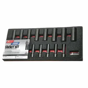 ABILITY ONE 5130-01-650-3996 Impact Socket Set, 1/2 Inch Drive Size, 15 Pieces, 10 to 24 mm Socket Size Range, Metric | CN7YUB 52CE90