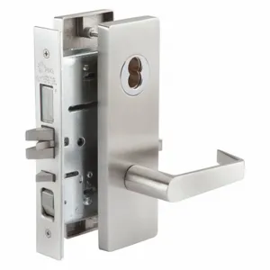 ABILITY ONE 5340-00-NIB-0138 Mortise Lockset, Grade 1, Mr116 Escutcheon, Satin Stainless Steel, Not Keyed | CN7YPD 49Z695