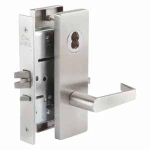 ABILITY ONE 5340-00-NIB-0140 Mortise Lockset, Grade 1, Mr136 Escutcheon, Satin Stainless Steel, Not Keyed | CN7YPH 49Z708