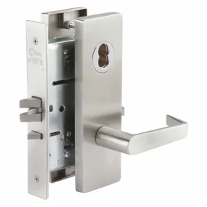 ABILITY ONE 5340-00-NIB-0141 Mortise Lockset, Grade 1, Mr176 Escutcheon, Satin Stainless Steel, Not Keyed | CN7YPL 49Z723