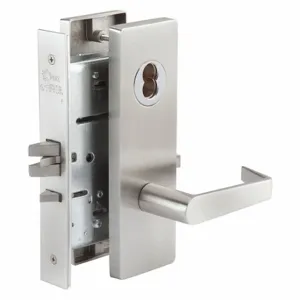 ABILITY ONE 5340-00-NIB-0263 Mortise Lockset, Grade 1, Mr113 Escutcheon, Satin Stainless Steel, Not Keyed | CN7YPB 49Z689