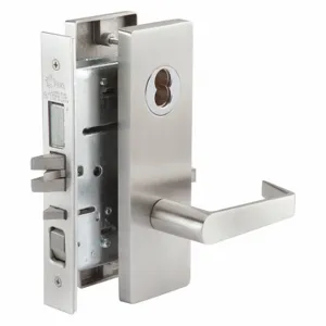 ABILITY ONE 5340-00-NIB-0266 Mortise Lockset, Grade 1, Mr117 Escutcheon, Satin Stainless Steel, Not Keyed | CN7YPE 49Z698