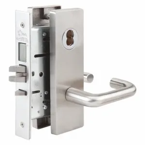 ABILITY ONE 5340-00-NIB-0281 Mortise Lockset, Grade 1, Mr116 Escutcheon, Satin Stainless Steel, Not Keyed | CN7YPC 49Z696