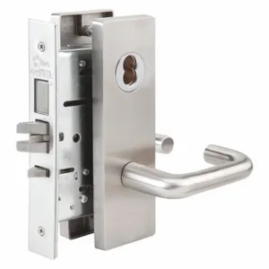 ABILITY ONE 5340-00-NIB-0285 Mortise Lockset, Grade 1, Mr136 Escutcheon, Satin Stainless Steel, Not Keyed | CN7YPG 49Z709