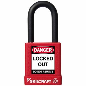 ABILITY ONE 5340-01-650-2617 Lockout Padlock, Keyed Different, Aluminum, Std Body Body Size, Steel, Std, Red | CN7YWC 52ND69