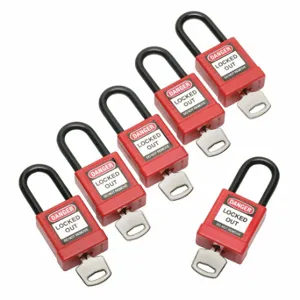 ABILITY ONE 5340-01-650-2677 Lockout Padlock, Keyed Alike, Aluminum, Std Body Body Size, Steel, Std, Red, 3 Pack Size | CN7YWD 52ND81