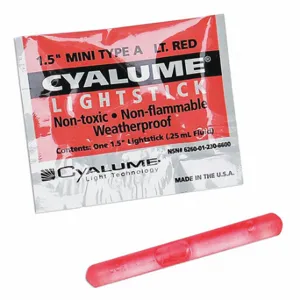 ABILITY ONE 6260-01-230-8600 Lightstick, 1 1/2 Inch Length, 4 hr Duration, 2 yr Shelf Life, Red, 50 PK | CN7YUW 53YJ07