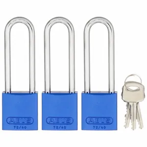 ABUS 15414 Keyed Padlock, Keyed Alike, Aluminum, Std Body Body Size, Hardened Steel, Extended, Blue | CN7ZFR 45WP72