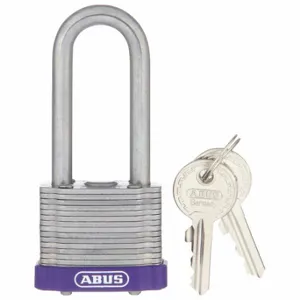 ABUS 19337 Keyed Padlock, Keyed Alike, Steel, Std Body Body Size, Hardened Steel, Extended, Purple | CN7ZKL 45WP49