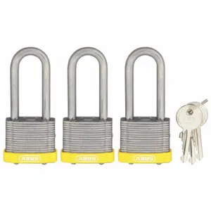 ABUS 19341 Keyed Padlock, Keyed Alike, Steel, Std Body Body Size, Hardened Steel, Extended, Yellow | CN7ZGW 45WP53