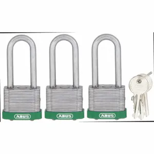 ABUS 19342 Keyed Padlock, Keyed Alike, Steel, Std Body Body Size, Hardened Steel, Extended, Green | CN7ZGN 45WN70