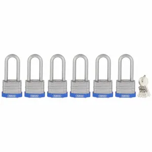 ABUS 19344 Keyed Padlock, Keyed Alike, Steel, Std Body Body Size, Hardened Steel, Extended, Blue | CN7ZMB 45WN76