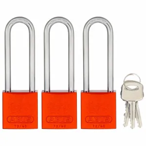 ABUS 19363 Keyed Padlock, Keyed Alike, Aluminum, Std Body Body Size, Hardened Steel, Extended, Orange | CN7ZKA 45WP75