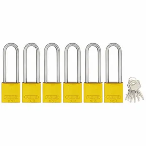 ABUS 19371 Keyed Padlock, Keyed Alike, Aluminum, Std Body Body Size, Hardened Steel, Extended, Yellow | CN7ZKE 45WP83