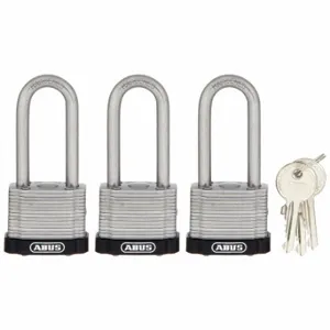 ABUS 19687 Keyed Padlock, Keyed Alike, Steel, Std Body Body Size, Hardened Steel, Extended, Black | CN7ZLR 45WN71