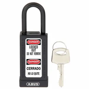 ABUS 20056 Keyed Padlock, Keyed Alike, Brass, Long Body Body Size, Hardened Steel, Std, Black | CN7ZLY 459T51