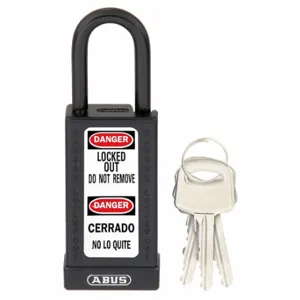 ABUS 20059 Keyed Padlock, Keyed Different, Brass, Long Body Body Size, Hardened Steel, Std, Black | CN7ZHM 459T54