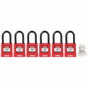 ABUS 20082 Keyed Padlock, Keyed Alike, Brass, Std Body Body Size, Hardened Steel, Std, Red | CN7ZKR 459T76