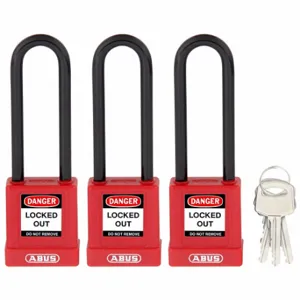 ABUS 20111 Keyed Padlock, Keyed Alike, Brass, Std Body Body Size, Hardened Steel, Extended, Red | CN7ZLF 459U06