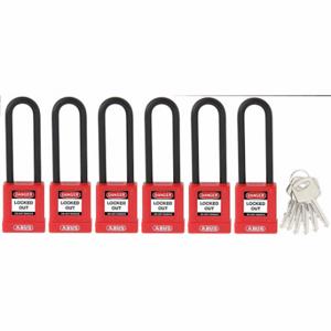 ABUS 20166 Vorhängeschloss mit Schlüssel, unterschiedlicher Schlüssel, Messing, Standardgehäusegröße, gehärteter Stahl, verlängert, rot | CN7ZLG 459U55