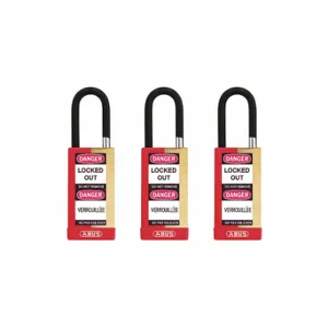 ABUS 20175 Keyed Padlock, Keyed Different, Brass, Long Body Body Size, Hardened Steel, Std, Red | CN7ZKN 459U63