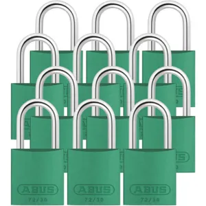 ABUS 72/30 KA X 12 Keyed Padlock Medium Green U-Shape PK12 | AG2NBM 31NE99