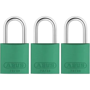 ABUS 72/30 KA X 3 Keyed Padlock Medium Green U-Shape PK3 | AG2NBX 31NF09