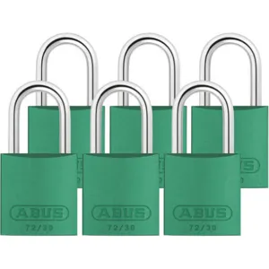 ABUS 72/30 KA X 6 Keyed Padlock, Green U-Shape, Pack of 6 | AG2NCG 31NF18