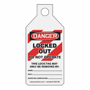 ACCUFORM SIGNS KDD166 Circuit Breaker Lockout Tag, Danger, RP-Plastic, Dept/Expected Completion/Name, English | CN7ZPT 771Y37