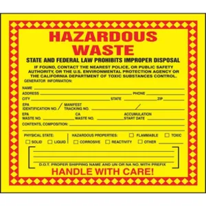 ACCUFORM SIGNS MHZWCAEVC California Hazardous Waste Label - Pack Of 100 | AF4BJN 8NM08