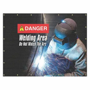 ACCUFORM SIGNS PWD110BU Welding Curta Inch, Vinyl, 6 ft Height, 8 ft Width, Blue, Gro mmets, Four Side | CN7ZPG 31LW74