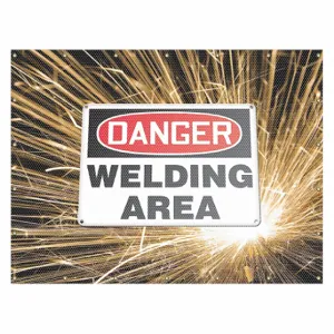 ACCUFORM SIGNS PWD114BU Welding Curta Inch, Vinyl, 6 ft Height, 8 ft Width, Blue, Gro mmets, Four Side, Brass | CN7ZPK 31LW80