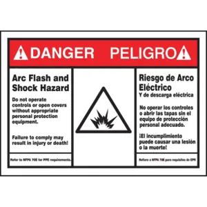 ACCUFORM SIGNS SBLSPS140 Label 3-1/2 x 5 Danger Arc Flash And Shock | AC6THR 36A917