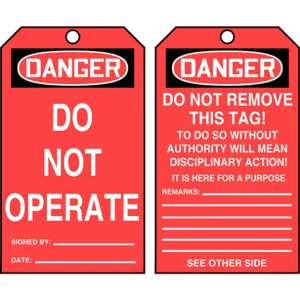 ACCUFORM SIGNS TAR142 Danger Tag By The Roll 6-1/4 x 3 - Pack Of 250 | AD4TLW 43Z188