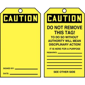 ACCUFORM SIGNS TAR134 Caution Tag By The Roll 6-1/4 x 3 - Pack Of 100 | AD4TMK 43Z202