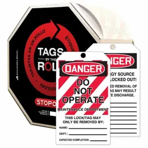 ACCUFORM SIGNS TAR474 Danger Tag By The Roll, Danger, Do Not Operate, Polyolefin, Add Notes/Date/Sign, English | CN7ZNG 772K49