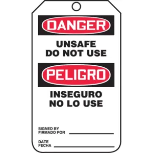 ACCUFORM SIGNS TSP164PTM Danger Bilingual Tag Black And Red/white Pk5 | AD2YNK 3WPG1