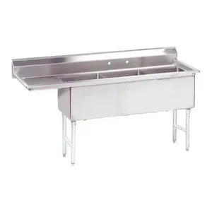 ADVANCE TABCO FS-3-1818-18L Fabricated Sink, 3-Cpt., 18 Inch L Drainboard, Size 18 X 18 X 14 Inch, 14 Ga 304 Ss | CD7UGP