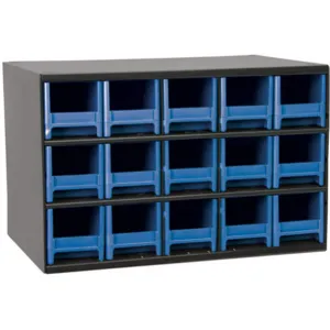 AKRO-MILS 19715BLU Drawer Bin Cabinet, 15 Drawers, 11 Inch Depth, 11 Inch Height, 17 Inch Width, Blue | AA8FPP 18D801