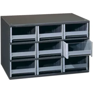 AKRO-MILS 19909 Drawer Bin Cabinet, 9 Drawers, 11 Inch Depth, 11 Inch Height, 17 Inch Width, Gray | AB3YHF 1W903