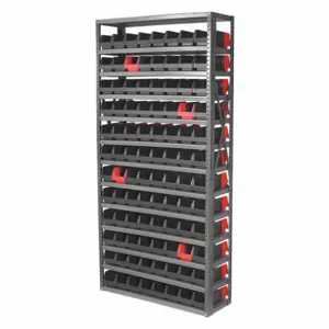 AKRO-MILS AS127936442BK Bin Shelving, 36 x 12 x 79 Inch Size, 96 Bins, Open, Indicator Bin, Black/Red | CH9RGE 45MV87