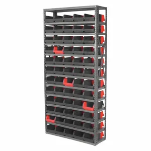 AKRO-MILS AS127936462BK Bin Shelving, 36 x 12 x 79 Inch Size, 60 Bins, Open, Indicator Bin, Black/Red | CH9RGD 45MV88