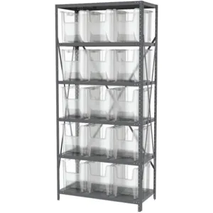 AKRO-MILS AS187913014SC Bin Shelving Steel, 36 Inch Width, 18 Inch Depth, 79 Inch Height, 16 Bins, Clear | AD3NVR 40K557