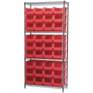 AKRO-MILS AWS143630240R Bin Shelving Wire, 36 Inch Width, 14 Inch Depth, 36 Bins, Red | AD8GRM 4KET7