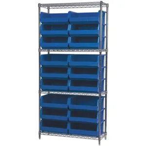 AKRO-MILS AWS143630250B Bin Shelving Wire, 36 Inch Width, 14 Inch Depth, 18 Bins, Blue | AD8GRX 4KEU7