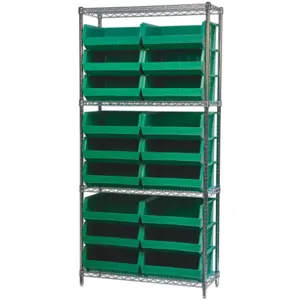 AKRO-MILS AWS143630250G Bin Shelving Wire, 36 Inch Width, 14 Inch Depth, 18 Bins, Green | AD8GRY 4KEU8